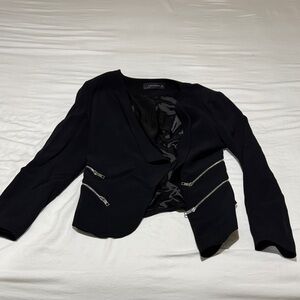 Zara Black Blazer with Silver Zipper Details